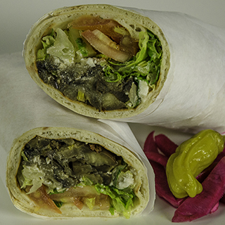 Eggplant sandwich wrap. Middle Eastern eggplant wrap.