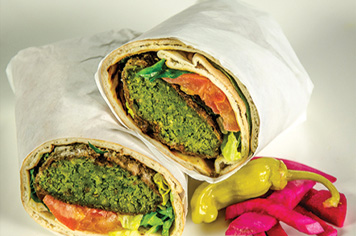 Falafel sandwich wrap. Mediterranean falafel wrap.