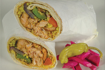 Salmon sandwich wrap. Mediterranean salmon wrap.